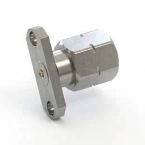 2.4mm Male 2-Hole Flange Mount RF Connector – Field Replaceable, 12.22mm Hole Spacing, 0.23mm Pin Diameter