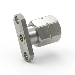 2.4mm Male 2-Hole Flange Mount RF Connector – Field Replaceable, 12.22mm Hole Spacing, 0.46mm Pin Diameter