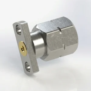 2.4mm Male 2-Hole Flange Mount RF Connector – Field Replaceable, 9mm Hole Spacing, 0.38mm Pin Diameter
