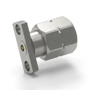 2.4mm Male 2-Hole Flange Mount RF Connector – Field Replaceable, 9mm Hole Spacing, 0.3mm Pin Diameter