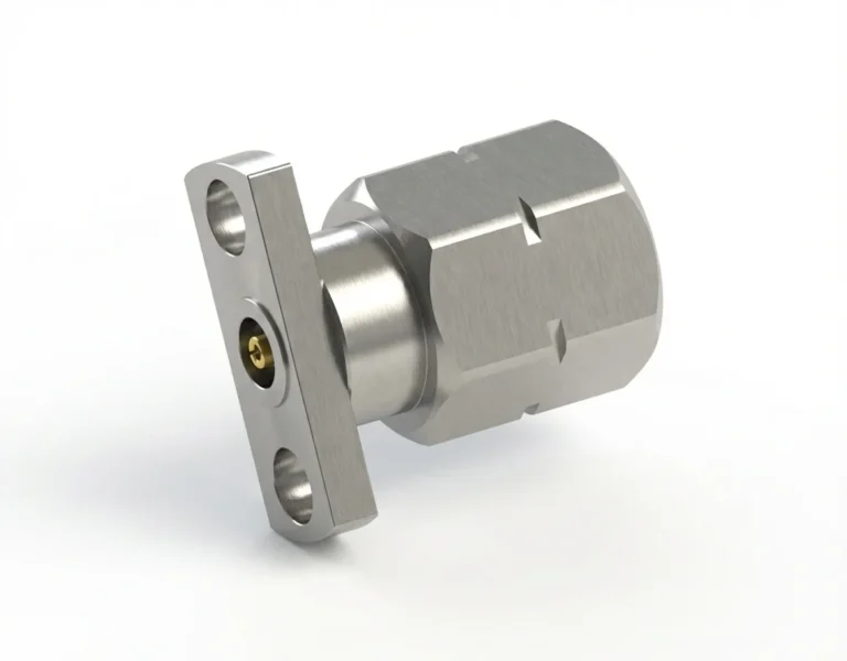 2.4mm Male 2-Hole Flange Mount RF Connector – Field Replaceable, 9mm Hole Spacing, 0.46mm Pin Diameter