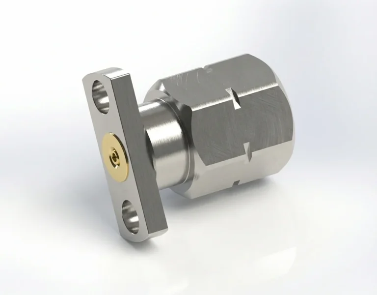 2.4mm Male 2-Hole Flange Mount RF Connector – Field Replaceable, 9mm Hole Spacing, 0.51mm Pin Diameter