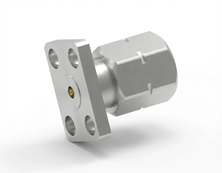 2.4mm Male 4-Hole Flange Mount RF Connector – Field Replaceable, 5.64mm Hole Spacing, 0.23mm Pin Diameter