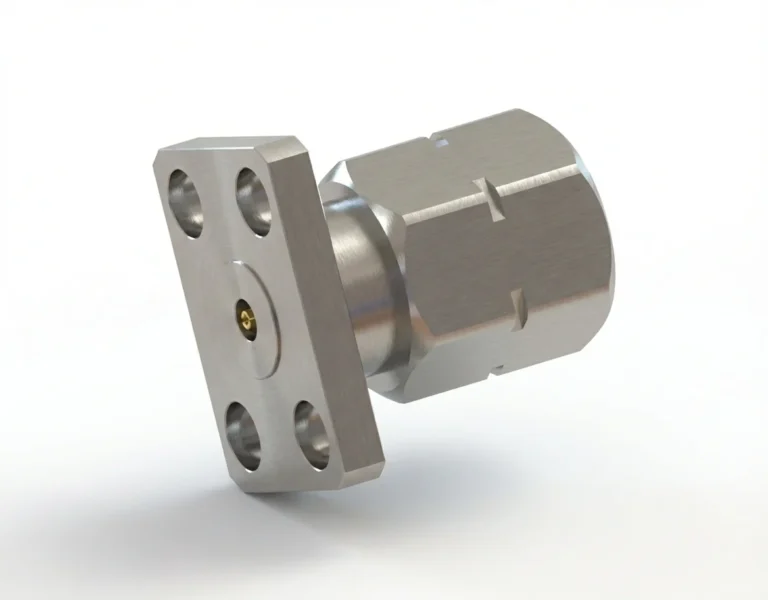 2.4mm Male 4-Hole Flange Mount RF Connector – Field Replaceable, 5.64mm Hole Spacing, 0.3mm Pin Diameter