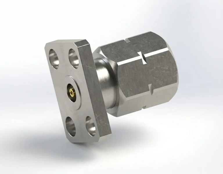 2.4mm Male 4-Hole Flange Mount RF Connector – Field Replaceable, 5.64mm Hole Spacing, 0.46mm Pin Diameter