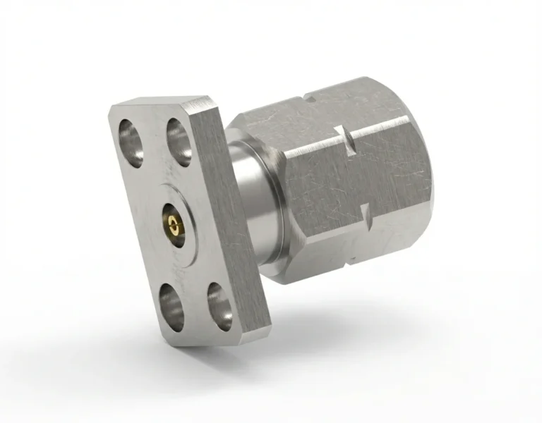 2.4mm Male 4-Hole Flange Mount RF Connector – Field Replaceable, 5.64mm Hole Spacing, 0.51mm Pin Diameter