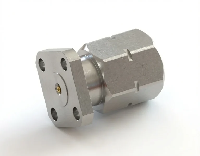2.4mm Male 4-Hole Flange Mount RF Connector – Field Replaceable, 6.35mm Hole Spacing, 0.3mm Pin Diameter