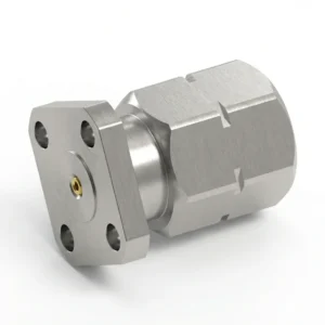 HF-Steckverbinder 2,4 mm, Stecker, 4-Loch-Flanschmontage – vor Ort austauschbar, Lochabstand 6,35 mm, Stiftdurchmesser 0,51 mm