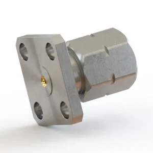 HF-Steckverbinder 2,4 mm, Stecker, 4-Loch-Flanschmontage – vor Ort austauschbar, Lochabstand 8,64 mm, Stiftdurchmesser 0,23 mm