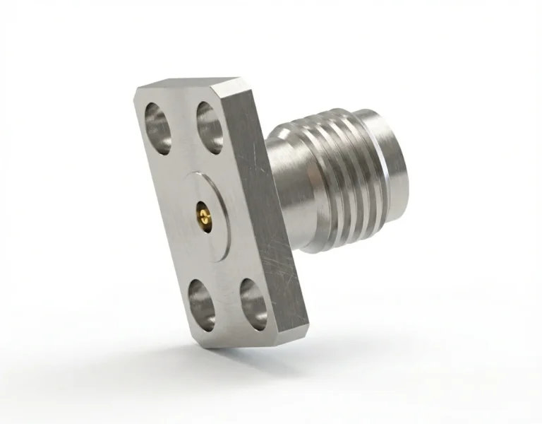 2.92mm Female 4-Hole Flange Mount RF Connector – Field Replaceable, 5.64mm Hole Spacing, 0.23mm Pin Diameter