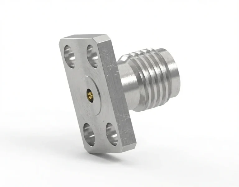 2.92mm Female 4-Hole Flange Mount RF Connector – Field Replaceable, 5.64mm Hole Spacing, 0.3mm Pin Diameter