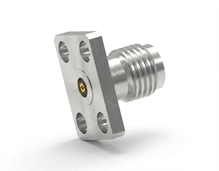 2.92mm Female 4-Hole Flange Mount RF Connector – Field Replaceable, 5.64mm Hole Spacing, 0.51mm Pin Diameter