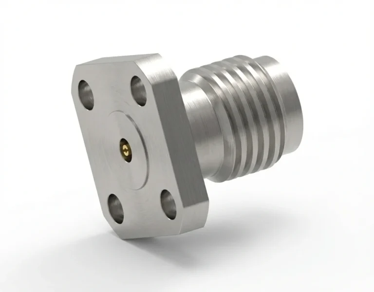 2.92mm Female 4-Hole Flange Mount RF Connector – Field Replaceable, 6.35mm Hole Spacing, 0.23mm Pin Diameter
