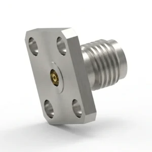 2.92mm Female 4-Hole Flange Mount RF Connector – Field Replaceable, 8.64mm Hole Spacing, 0.46mm Pin Diameter