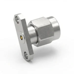 2.92mm Male 2-Hole Flange Mount RF Connector – Field Replaceable, 12.22mm Hole Spacing, 0.23mm Pin Diameter