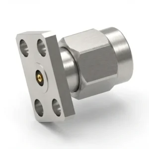 2.92mm Male 4-Hole Flange Mount RF Connector – Field Replaceable, 5.64mm Hole Spacing, 0.46mm Pin Diameter