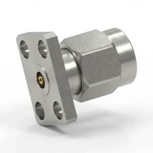 2.92mm Male 4-Hole Flange Mount RF Connector – Field Replaceable, 5.64mm Hole Spacing, 0.51mm Pin Diameter