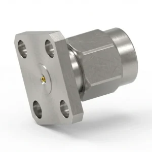 2.92mm Male 4-Hole Flange Mount RF Connector – Field Replaceable, 8.64mm Hole Spacing, 0.38mm Pin Diameter