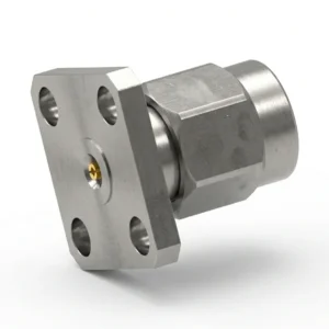 2.92mm Male 4-Hole Flange Mount RF Connector – Field Replaceable, 8.64mm Hole Spacing, 0.51mm Pin Diameter