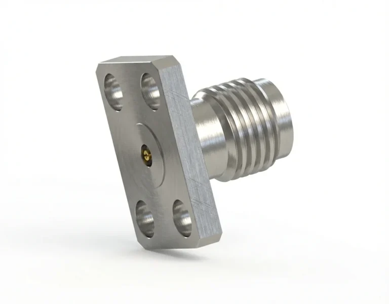 3.5mm Female 4-Hole Flange Mount RF Connector – Field Replaceable, 5.64mm Hole Spacing, 0.23mm Pin Diameter