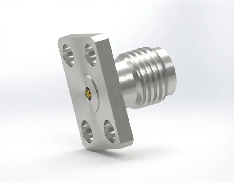 3.5mm Female 4-Hole Flange Mount RF Connector – Field Replaceable, 5.64mm Hole Spacing, 0.38mm Pin Diameter