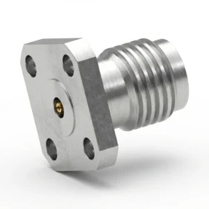 3.5mm Female 4-Hole Flange Mount RF Connector – Field Replaceable, 6.35mm Hole Spacing, 0.38mm Pin Diameter