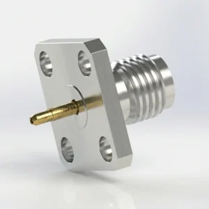 3.5mm Female 4-Hole Flange Mount RF Connector – Field Replaceable, 8.64mm Hole Spacing, 0.23mm Pin Diameter