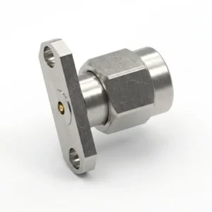 3.5mm Male 2-Hole Flange Mount RF Connector – Field Replaceable, 12.22mm Hole Spacing, 0.3mm Pin Diameter