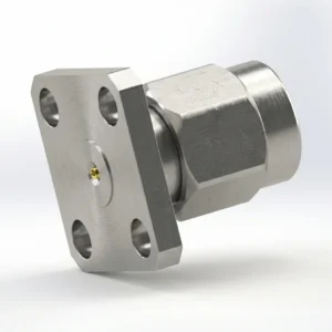 3.5mm Male 4-Hole Flange Mount RF Connector – Field Replaceable, 8.64mm Hole Spacing, 0.23mm Pin Diameter