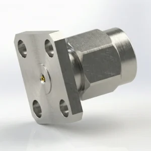 3.5mm Male 4-Hole Flange Mount RF Connector – Field Replaceable, 8.64mm Hole Spacing, 0.3mm Pin Diameter