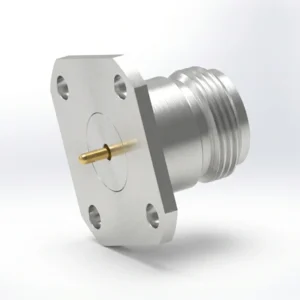 N Female 4-Hole Flange Mount RF Connector – Field Replaceable, 18.35mm Hole Spacing, 0.46mm Pin Diameter
