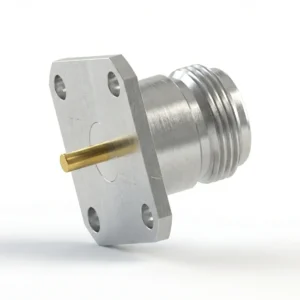 Connecteur RF N femelle à bride 4 trous – fixation par soudure, entraxe 18,25 mm, diamètre de broche 2,5 mm