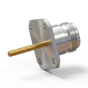 Connecteur RF N femelle à bride 4 trous – fixation par soudure, entraxe 18,25 mm, diamètre de broche 3 mm