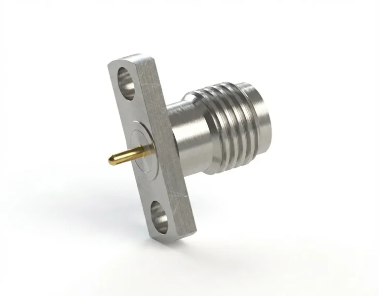 SMA Female 2-Hole Flange Mount RF Connector – Field Replaceable, 10.2mm Hole Spacing, 0.51mm Pin Diameter