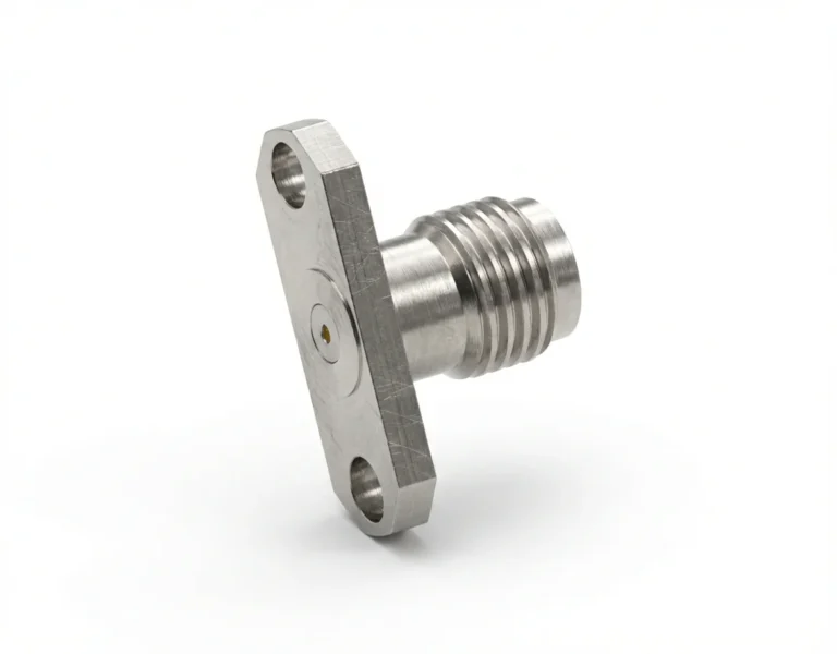 SMA Female 2-Hole Flange Mount RF Connector – Field Replaceable, 12.22mm Hole Spacing, 0.23mm Pin Diameter