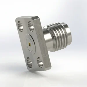 SMA メス 4穴フランジマウント RF コネクタ – 現場交換可能、穴間隔 5.64mm、ピン径 0.46mm