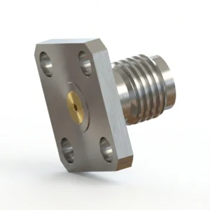 SMA メス 4穴フランジマウント RF コネクタ – 現場交換可能、穴間隔 8.64mm、ピン径 0.46mm