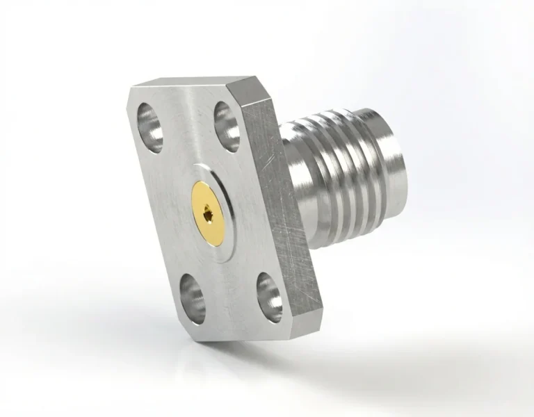 SMA Female 4-Hole Flange Mount RF Connector – Field Replaceable, 8.64mm Hole Spacing, 0.51mm Pin Diameter