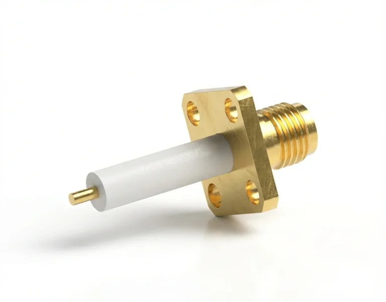 SMA Female 4-Hole Flange Mount RF Connector – Solder Attachment, 8.63mm Hole Spacing, 1.27mm Pin Diameter, Stub Terminal