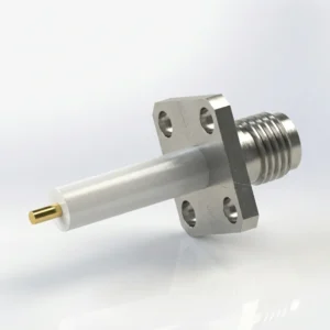 SMA メス 4穴フランジマウント RF コネクタ – はんだ付け、穴間隔 8.63mm、ピン径 1.27mm、スタブ端子
