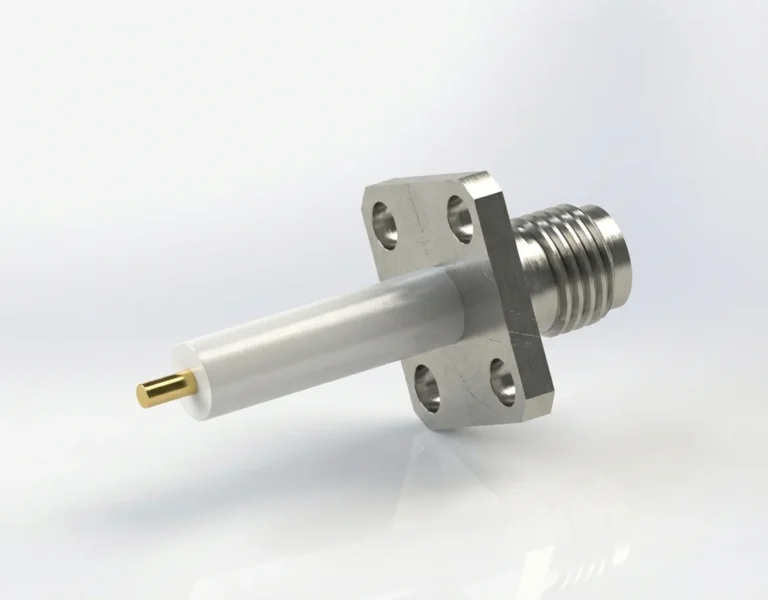 SMA Female 4-Hole Flange Mount RF Connector – Solder Attachment, 8.63mm Hole Spacing, 1.27mm Pin Diameter, Stub Terminal