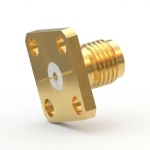 SMA メス 4穴フランジマウント RF コネクタ – はんだ付け、穴間隔 8,65mm、ピン径 1.23mm、ピン端子