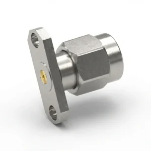 SMA オス 2穴フランジマウント RF コネクタ – 現場交換可能、穴間隔 12.22mm、ピン径 0.23mm
