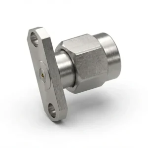 SMA オス 2穴フランジマウント RF コネクタ – 現場交換可能、穴間隔 12.22mm、ピン径 0.38mm