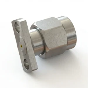 SMA オス 2穴フランジマウント RF コネクタ – 現場交換可能、穴間隔 9mm、ピン径 0.38mm