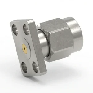 SMA Male 4-Hole Flange Mount RF Connector – Field Replaceable, 5.64mm Hole Spacing, 0.38mm Pin Diameter