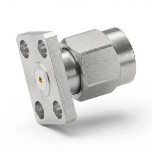 SMA Male 4-Hole Flange Mount RF Connector – Field Replaceable, 5.64mm Hole Spacing, 0.51mm Pin Diameter