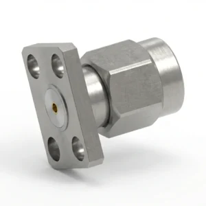 SMA Male 4-Hole Flange Mount RF Connector – Field Replaceable, 5.64mm Hole Spacing, 0.9mm Pin Diameter