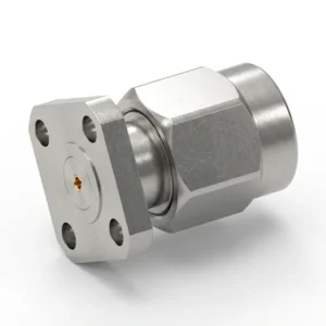 SMA Male 4-Hole Flange Mount RF Connector – Field Replaceable, 6.35mm Hole Spacing, 0.51mm Pin Diameter