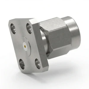 SMA Male 4-Hole Flange Mount RF Connector – Field Replaceable, 8.64mm Hole Spacing, 0.23mm Pin Diameter